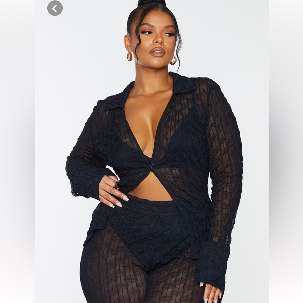 Sheer Black Button Top